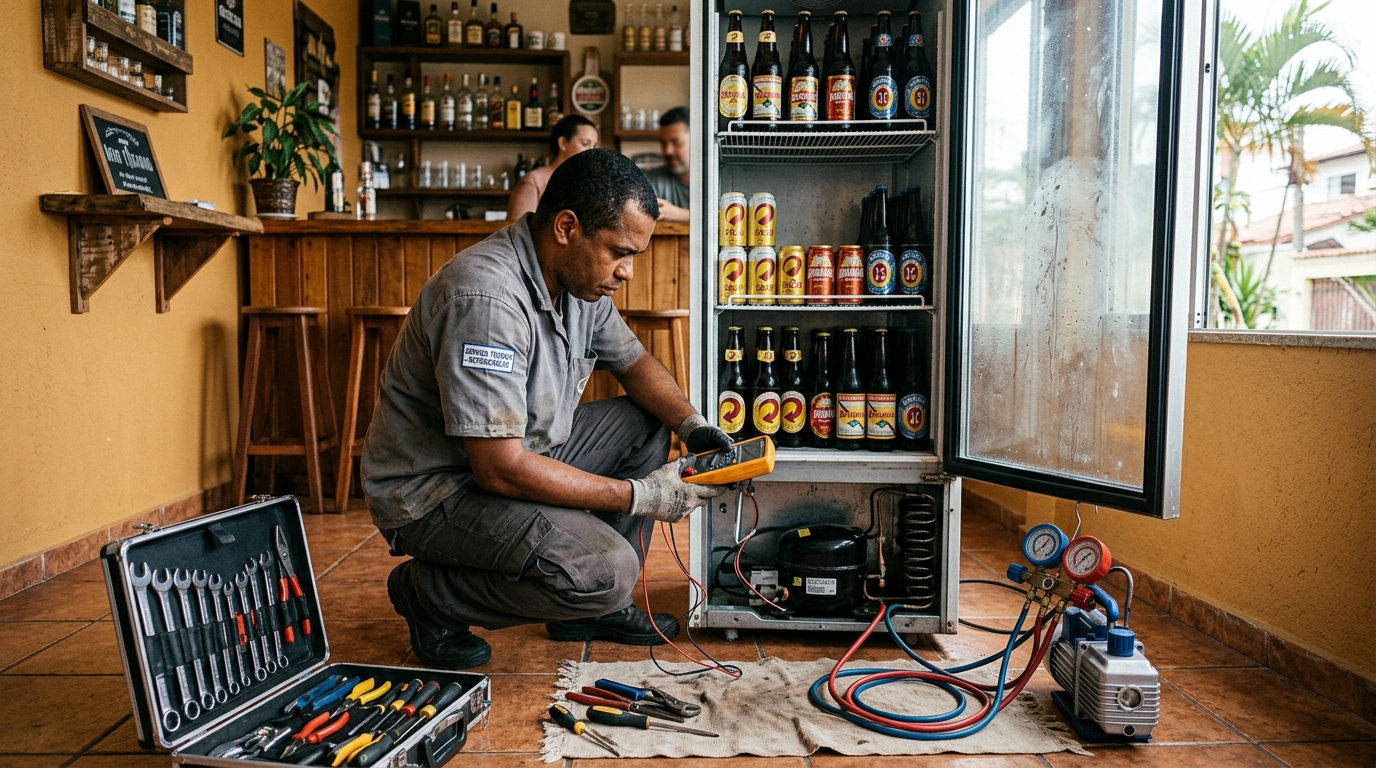 Substituição do termostato de uma cervejeira em Praia Grande‑SP
